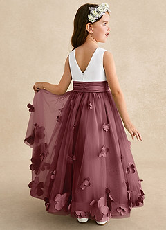 Azazie Vi vestidos de niña de las flores Vestido de Rosa Del Desierto de Tul de Corte En A con Sin mangas image1