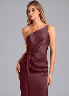 Azazie Naria Final Sale Sangria Sheath One Shoulder Stretch Satin Dress image7