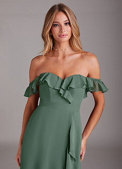 Azazie Lyra Bridesmaid Dresses Eucalyptus A-Line Chiffon Convertible Dress image9