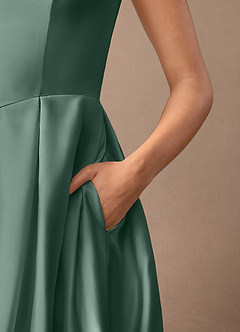 Azazie Fulton Mother of the Bride Dresses Eucalyptus A-Line Pleated Stretch Satin Dress image7