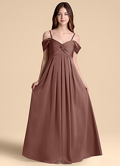 Azazie Kaitlynn Junior Jurk van Stretch Satijn met A-Lijn Off the Shoulder Espresso image6