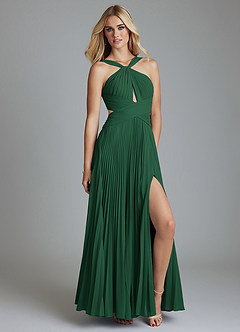 Azazie Hosanna Bridesmaid Dresses Dark Green A-Line Pleated Chiffon Dress image1
