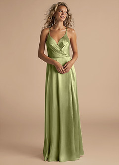 Azazie Davis Bridesmaid Dresses Pistachio A-Line Pleated Metallic Satin Dress image4