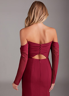 Azazie Hallie Brautjungfernkleider Meerjungfrau-Linie Langarm Chiffon Kleid Burgunderrot image7