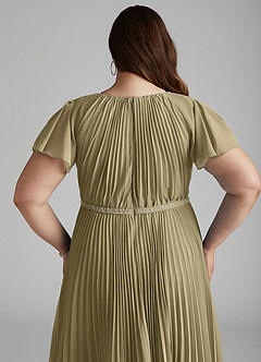 Azazie Kara Bescheiden Bruidsmeisjekleding A-Lijn Geplooid Chiffon Vloerlengte Jurk image14