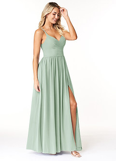 Azazie Dominic Bridesmaid Dresses Agave A-Line V-Neck Pleated Chiffon Dress image5