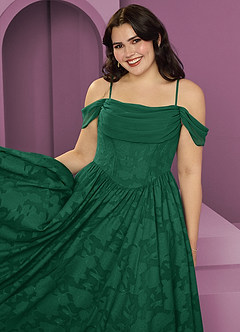 Barbie ♥ Azazie Jurken voor bruidsmeisjes Converteerbaar Jurk van Bloemen Burn-out met A-Lijn Off the Shoulder Smaragd image9