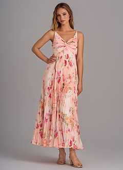 Azazie Raychelle Brautjungfernkleider A-Linie V-Hals Chiffon Kleid Abstrakter Blumenstrauß image1