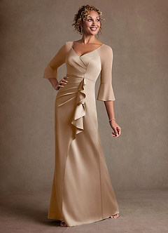 Azazie Nampa 신부의 어머니 드레스 쉬스 주름진 망사 플로어 길이 드레스 image2