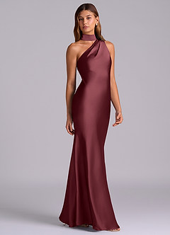 Azazie Seona Robes de demoiselle d'honneur Robe Sirène en Satin extensible Une épaule Merlot image5