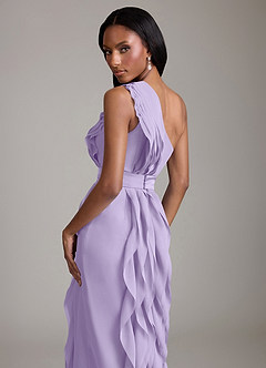 Azazie Venita Vestidos de damas de honor Vestido de Lila de Gasa de Corte Recto con Volante image4