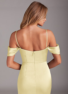 Azazie Saige Brautjungfernkleider Meerjungfrau-Linie Schulterfrei Stretch-Satin Kleid Zitronensorbet image6