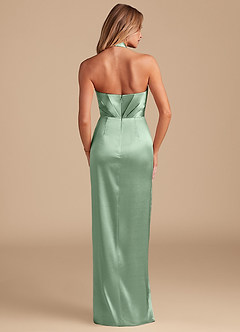 Azazie Zaya Bridesmaid Dresses Matcha Sheath Pleated Metallic Satin Dress image7