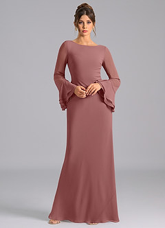 Azazie Leone Vestidos de damas de honor Vestido de Rosa Del Desierto de Gasa de Corte Sirena con Corsé image3