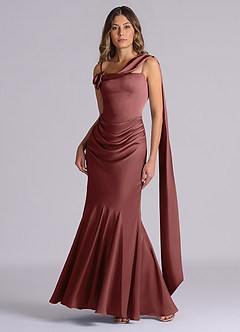 Azazie Inara Bridesmaid Dresses Amethyst Mermaid Pleated Stretch Satin Dress image4