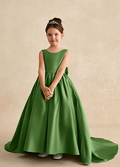 Azazie Mimia Flower Girl Dresses Basil A-Line Bow Matte Satin Dress image3