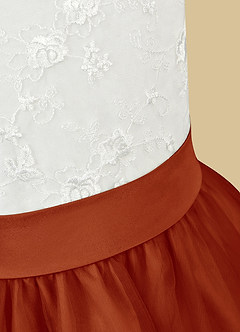 Azazie Vetty Flower Girl Dresses Ivory Paprika A-Line Lace Tulle Dress image11