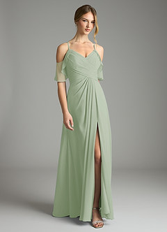 Azazie Dakota Bridesmaid Dresses Dusty Sage A-Line V-Neck Pleated Chiffon Dress image3