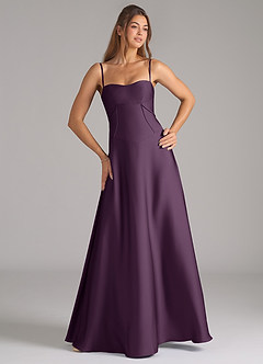 Azazie Valentine Robes de demoiselle d'honneur Robe Trapèze en Satin extensible Corset Prune image4