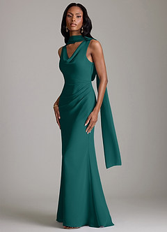 Azazie Linelle Bridesmaid Dresses Peacock Mermaid Pleated Chiffon Dress image4