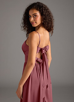 Azazie Zeya Robes de demoiselle d'honneur Robe Trapèze en Satin extensible Plissée Rose Du Désert image5