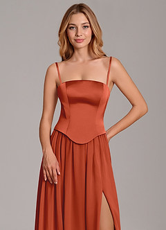 Azazie Cadence Suknie dla druhen Linia A Gorset Satyna elastyczna Do ziemi Sukienka image2