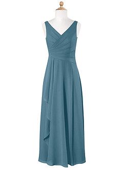 Azazie Kori Junior A-Linie Gestreift Chiffon Kleid Bermudablau image4