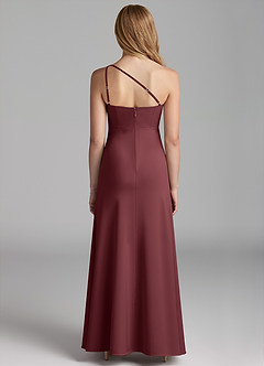 Azazie Mika Junior Robe Trapèze en Satin extensible Plissée Merlot image4