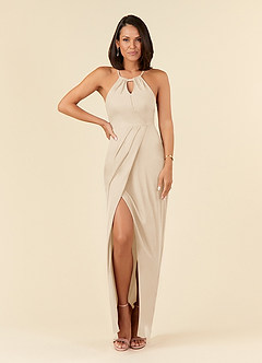 Azazie Hadid Mother of the Bride Dresses Champagne Sheath Pleated Mesh Dress image3