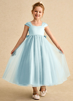 Azazie Chickadee Flower Girl Dresses Sea Glass Ball-Gown Sweetheart Neckline Matte Satin Dress image4