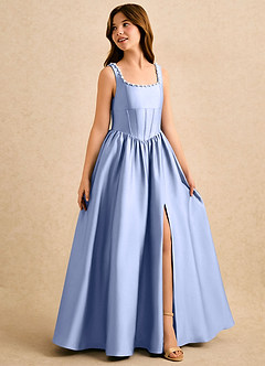 Azazie Enid Girls Formal Blumenmädchenkleider A-Linie Mit Perlen Stretch-Satin Kleid Eis image3