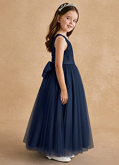 Azazie Cinna Flower Girl Dresses Dark Navy A-Line Lace Tulle Dress image4