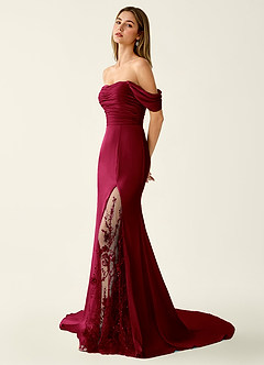 Donatella Burgundy 3D Flowers Sparkly Lace Up Back Prom Dress image3