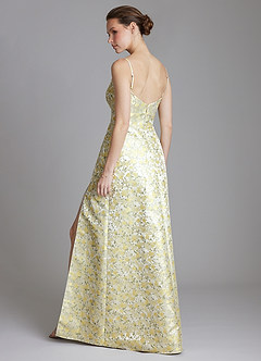 Azazie Oaklie Bridesmaid Dresses Yellow Blossom A-Line Jacquard Dress image9