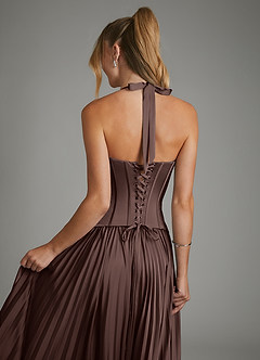 Azazie Piper Bridesmaid Dresses Ganache A-Line Corset Stretch Satin Dress image2