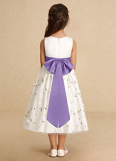Azazie Pollie Flower Girl Dresses Ivory Tahiti A-Line Bow Tulle Dress image6