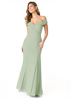 Azazie Lecia Robes de demoiselle d'honneur Robe Empire Convertible en Mousseline de soie Schulterfrei, plissiert Vert Sauge image1