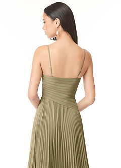 Azazie Vini Vestidos de damas de honor Vestido de Musgo Verde de Gasa de Corte en A con Cuello en V Plisado image5