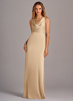 Azazie Wrenlee Bridesmaid Dresses Champagne A-Line Stretch Satin Dress image1