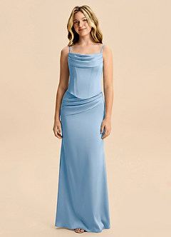 Azazie Sorrel Junior Powder Blue Mermaid Ruched Stretch Satin Dress image6