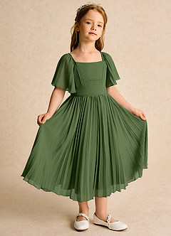 Azazie Gisele Flower Girl Dresses Olive A-Line Pleated Chiffon Dress image5