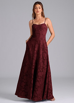 Azazie Stasy Bridesmaid Dresses Cabernet A-Line Sweetheart Neckline Floral Burnout Dress image3