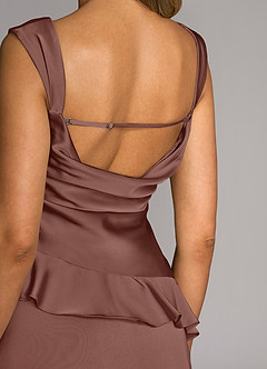 Azazie Sloane Bridesmaid Dresses Espresso A-Line Sweetheart Neckline Stretch Satin Dress image6