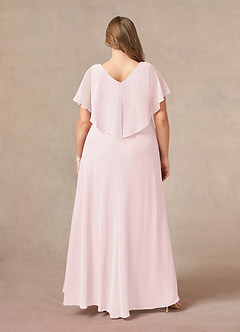Azazie Eliza Mother of the Bride Dresses Blushing Pink A-Line V-Neck Pleated Chiffon Dress image2