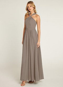 Azazie Jacey Bridesmaid Dresses Taupe A-Line Pleated Chiffon Dress image3