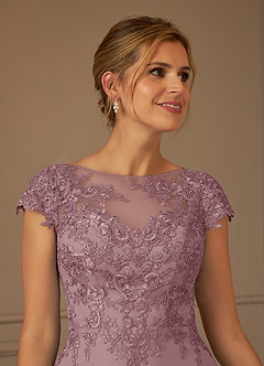 Azazie Terrano Mère de la mariée Robes Robe Trapèze en Dentelle Scoop Rose Poussiéreuse image4