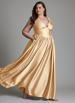 Azazie Delmie Bridesmaid Dresses Champagne A-Line Corset Stretch Satin Dress image10