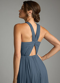 Azazie Afra Abiti da Damigella Abito A-Line in Chiffon Plissettato Blu Nettuno image6