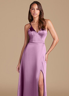 Azazie Maksim Bridesmaid Dresses Wisteria A-Line Metallic Satin Dress image3