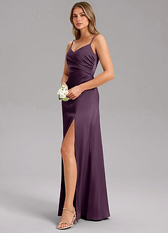 Azazie Azuree Bridesmaid Dresses Plum A-Line Pleated Stretch Satin Dress image10